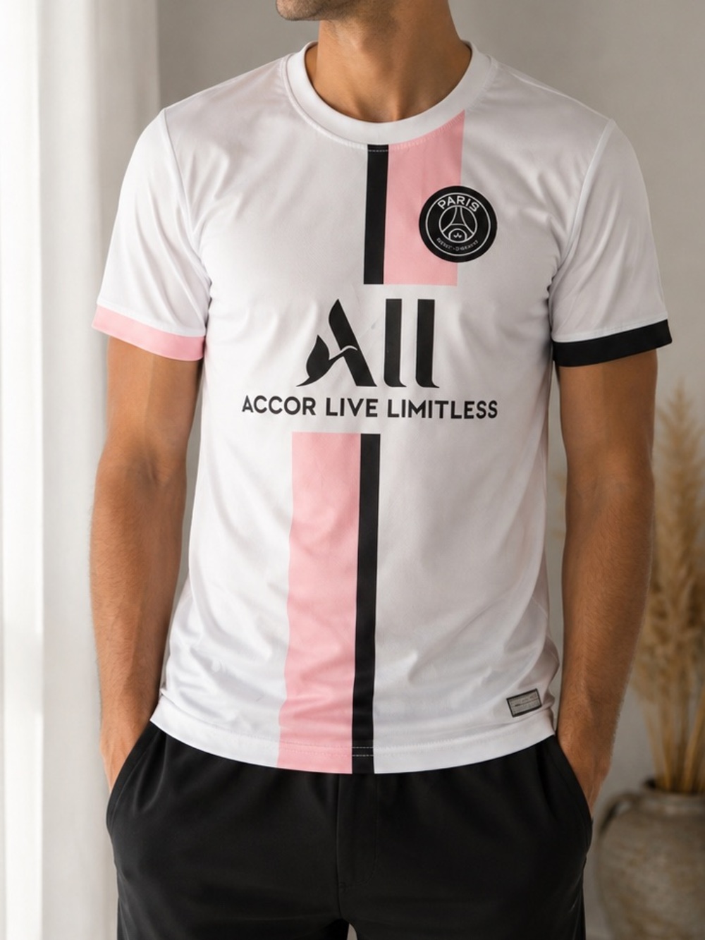 Paris Saint-Germain White & Pink Men's Football Jersey - PSG Crest